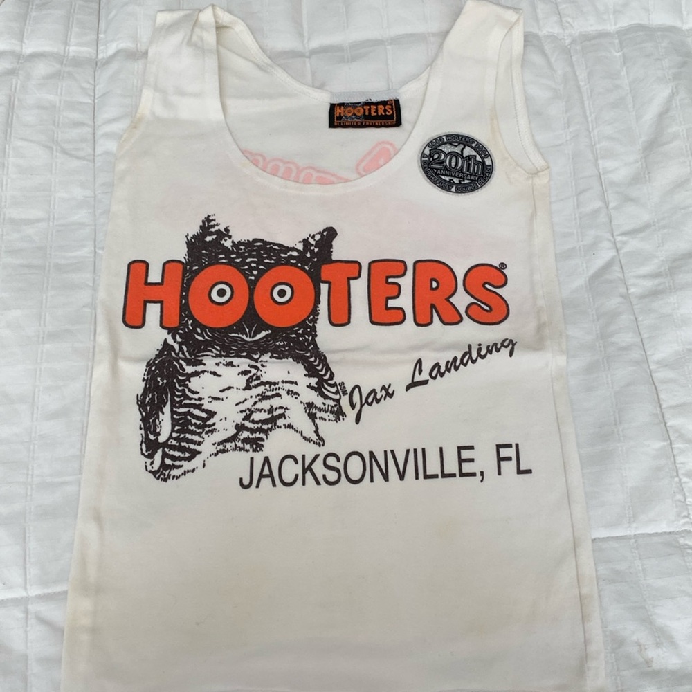 White Hooters Girl Uniform Shirt. XS Jacksonville, FL. 20th Anniversary Shirt